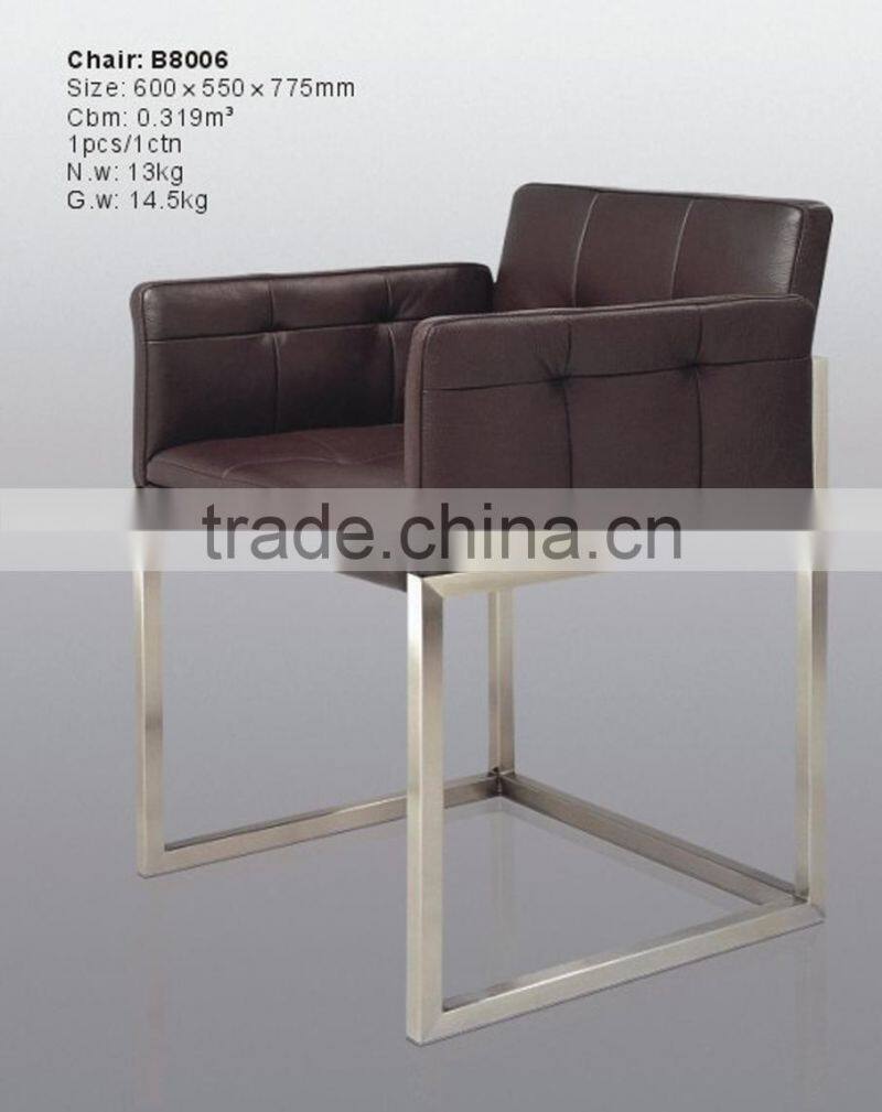 B8002 stainless steel legs pu leather covers dining room chair with arms