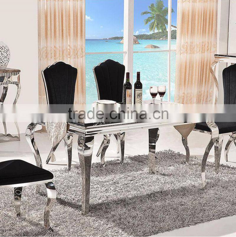 A8029 8 seaters stainlesss stell base marble dining table