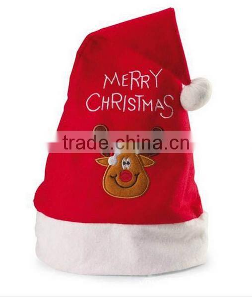 Best selling new products fabric cap red Merry Christmas wool felt hat bodies wholesale with smile reindeer head for women