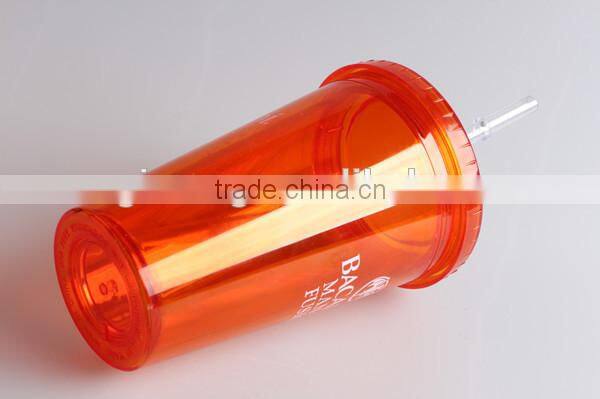 Double wall plastic red tumbler with straw lid 16oz