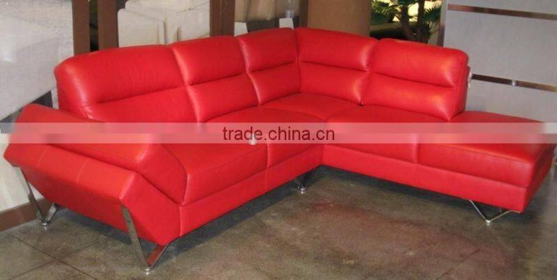 JR6016 Italy new Modern 1+2+3 full top grain red leather stainless steel legs sofa 1 set customize furniture factory