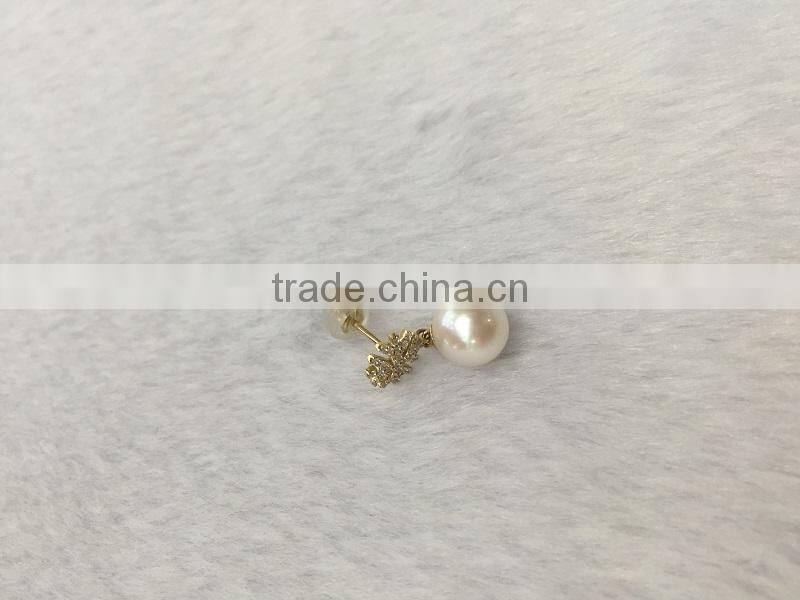 cheap 14k gold 8.5-9 mm white akoya pearl earrings