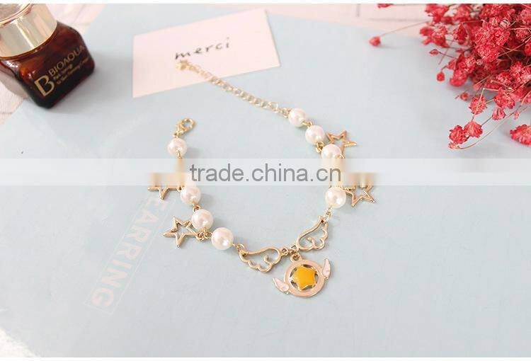 angel wing planet cross star charms bracelet pearl bead linked bracelet