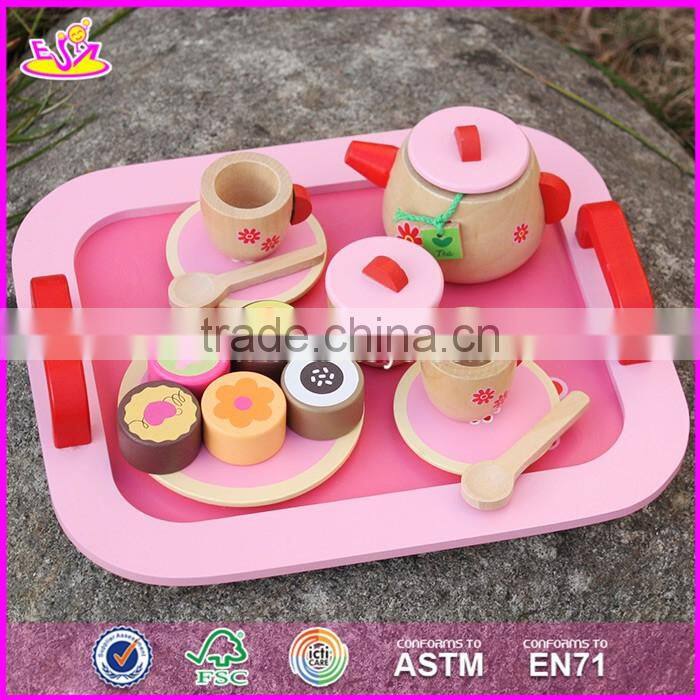 2017 New design pretend play toys girls pink wooden tea set toy W10B181