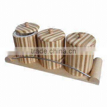 Wood or Bamboo Canister - 3pcs Set with holder