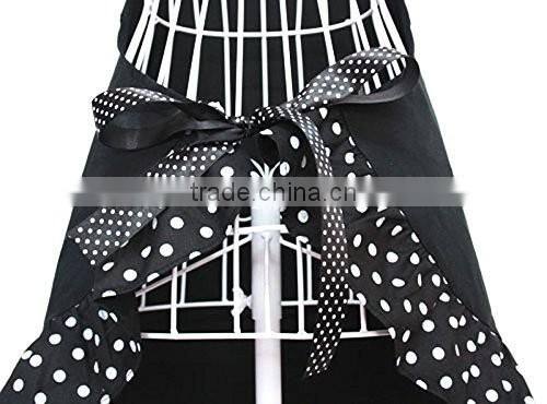 Hot Black Cute Girls Bowknot Lady's Kitchen Restaurant Women's Cake Apron with Pocket