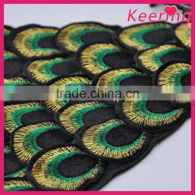 Fashion peacock feather embroidery patch for decoration WEF-019