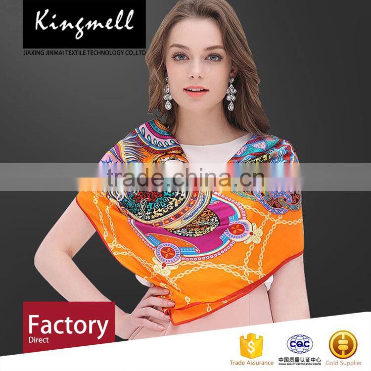 Custom fashionable digital printing silk satin fabric women's square scarf