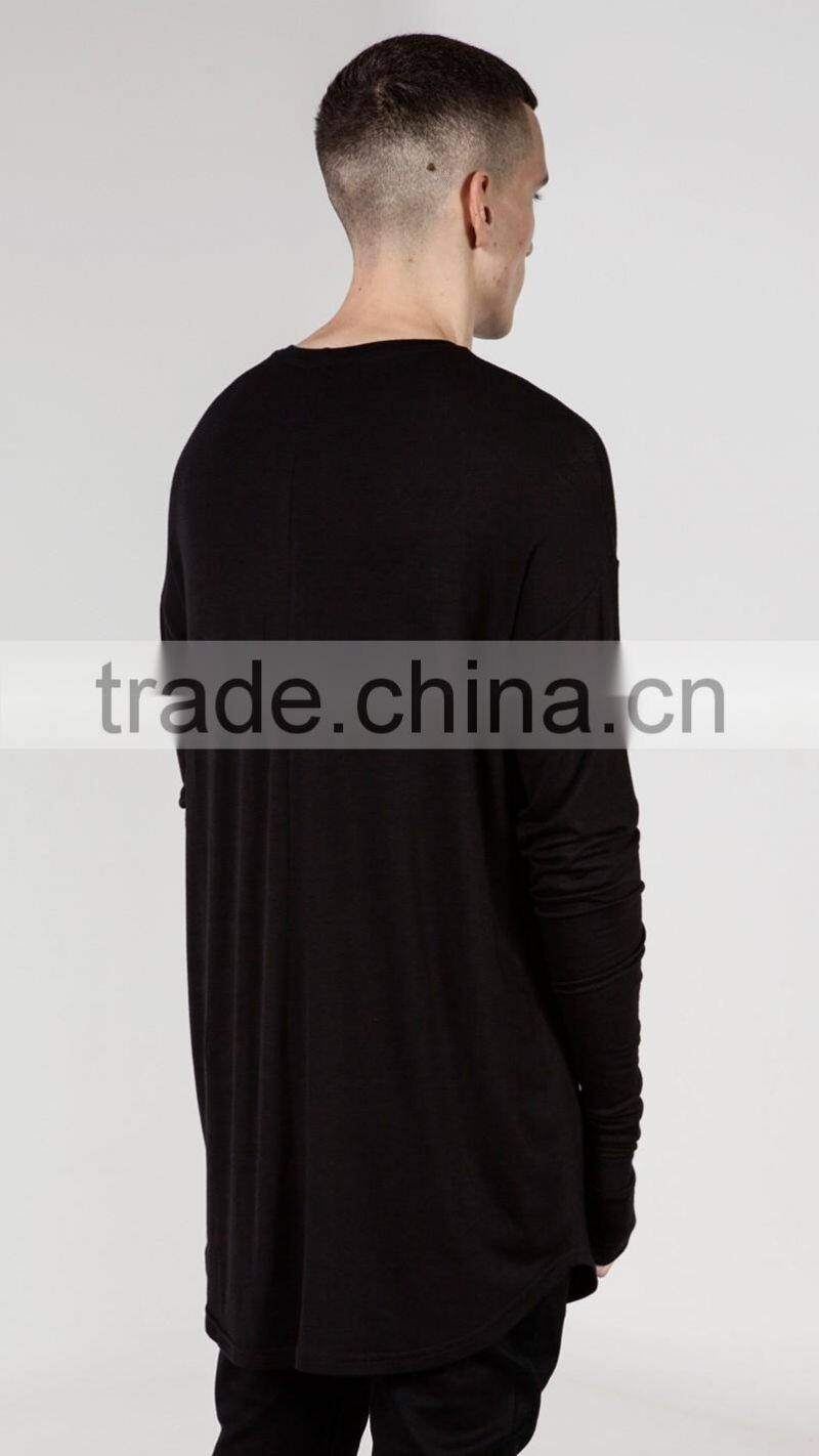 Customized cheap extra long sleeves collar men t-shirt