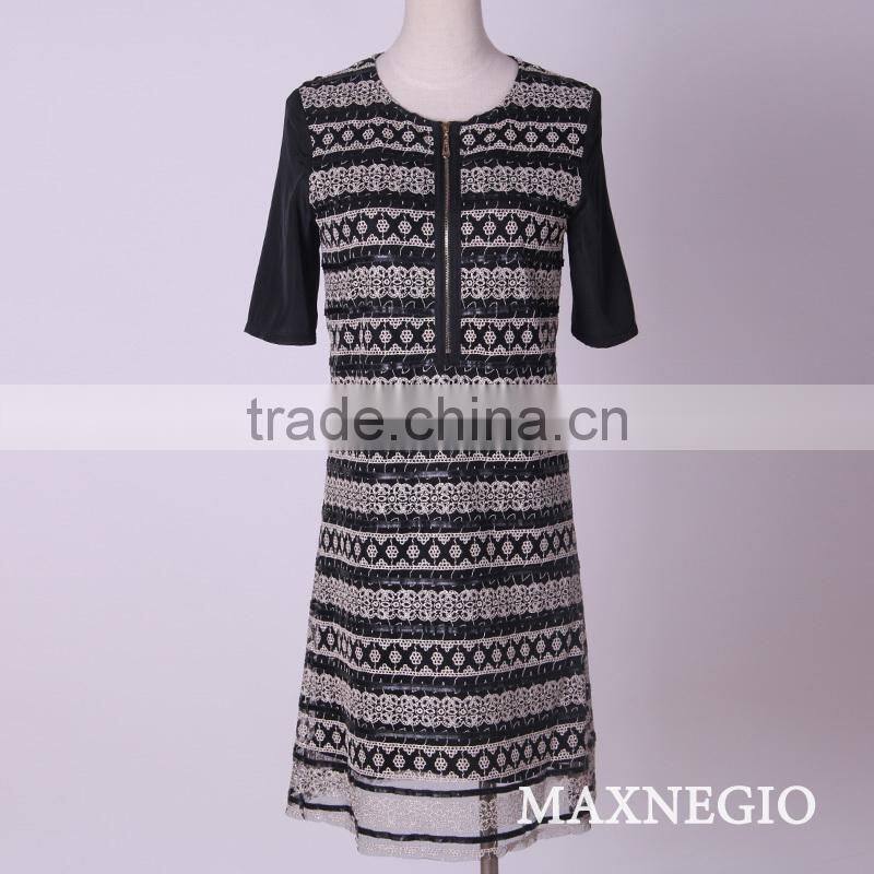 Elegant short sleeve woven fabric lady fashion model dresses on sale