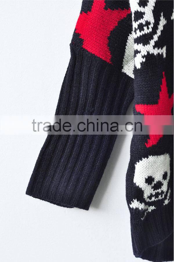 Latest Design Skull Pattern Girls Knitted Pullover Sweater