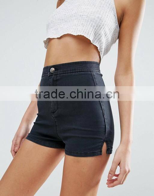 High rise denim shorts tight fit fashion jeans shorts in washed black