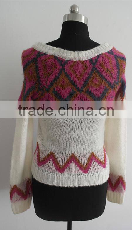 fashion women's jacquard knit pullover sweater