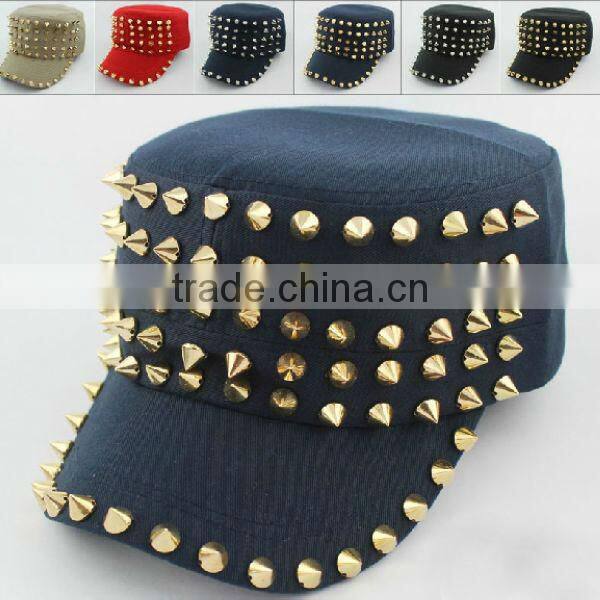 fashion decorate red rivet custom flat top hat