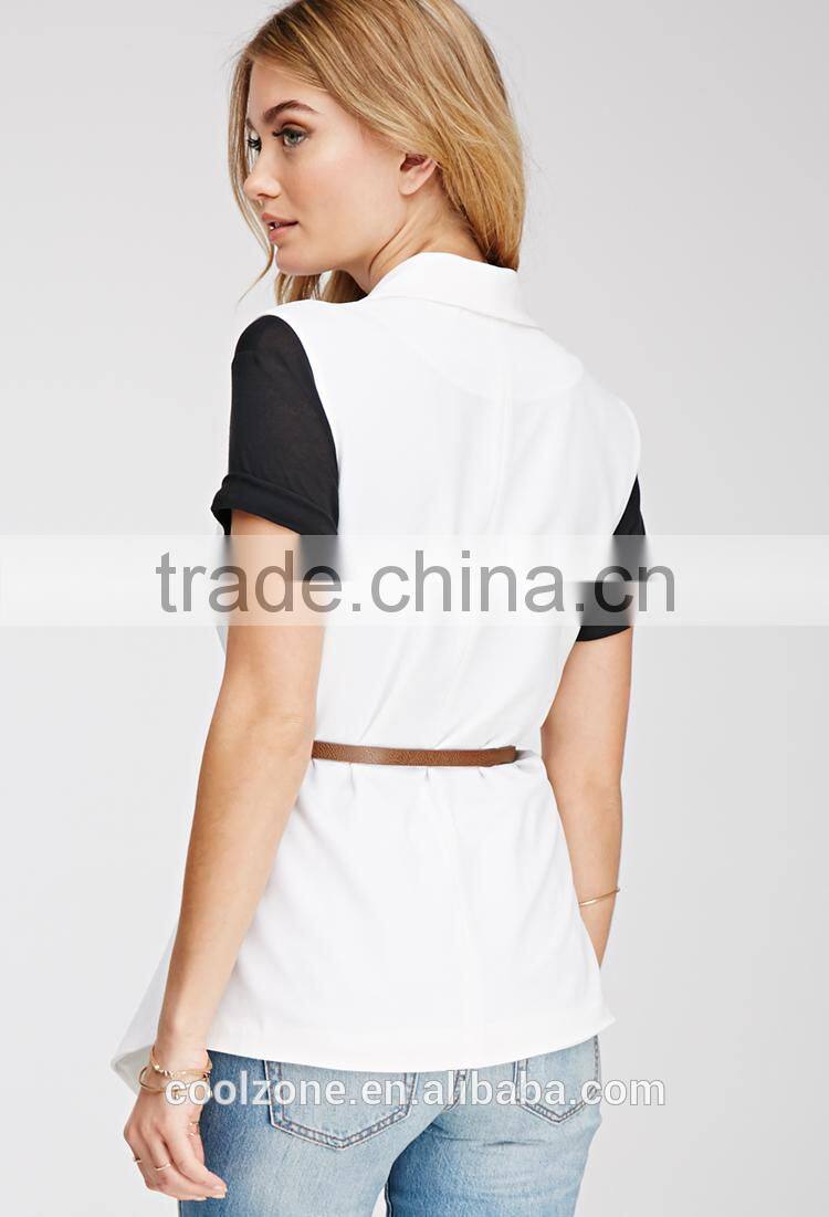 Fully lined sleeveless longline women vest lightweight vest 2015