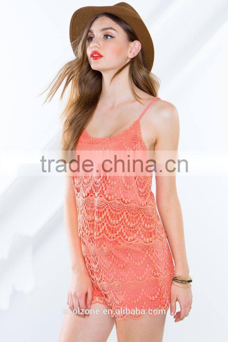 Women shoulder straps underlining crochet lace romper