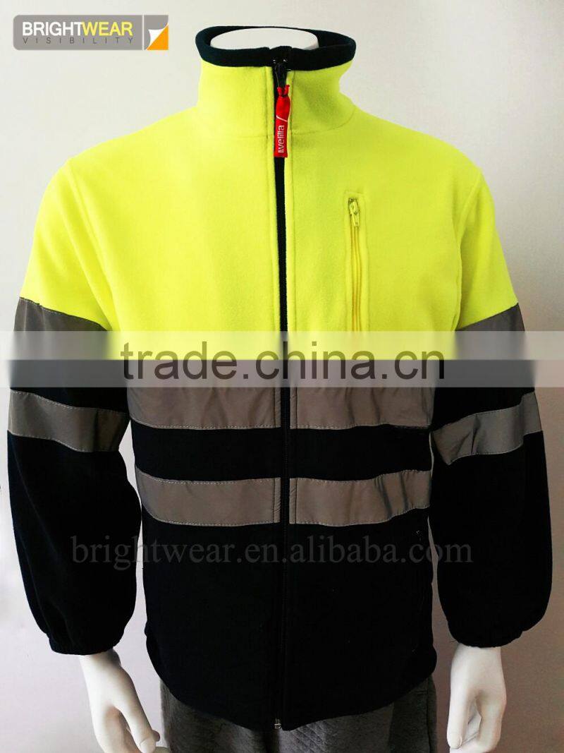 Men's top two-color high visibility polar jacket safety sweatshirt with reflective tapes