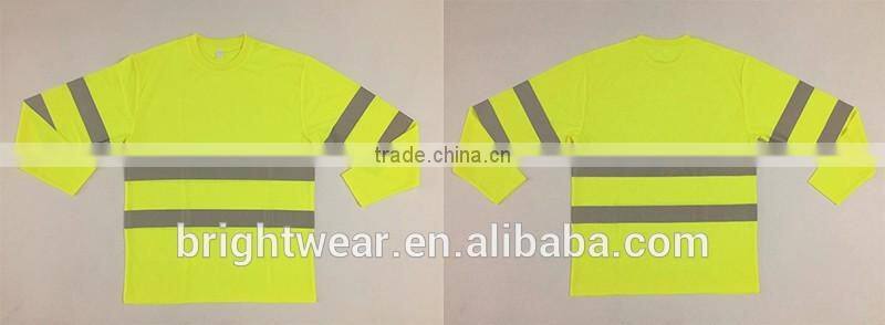 100%polyester hi vis rib collar long sleeve wicking high visibility t-shirt