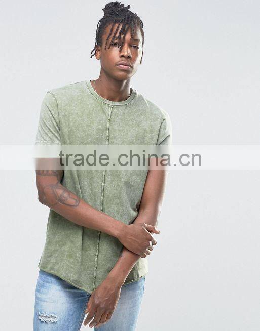 Longline T-Shirt In Acid Wash/stone washed Green