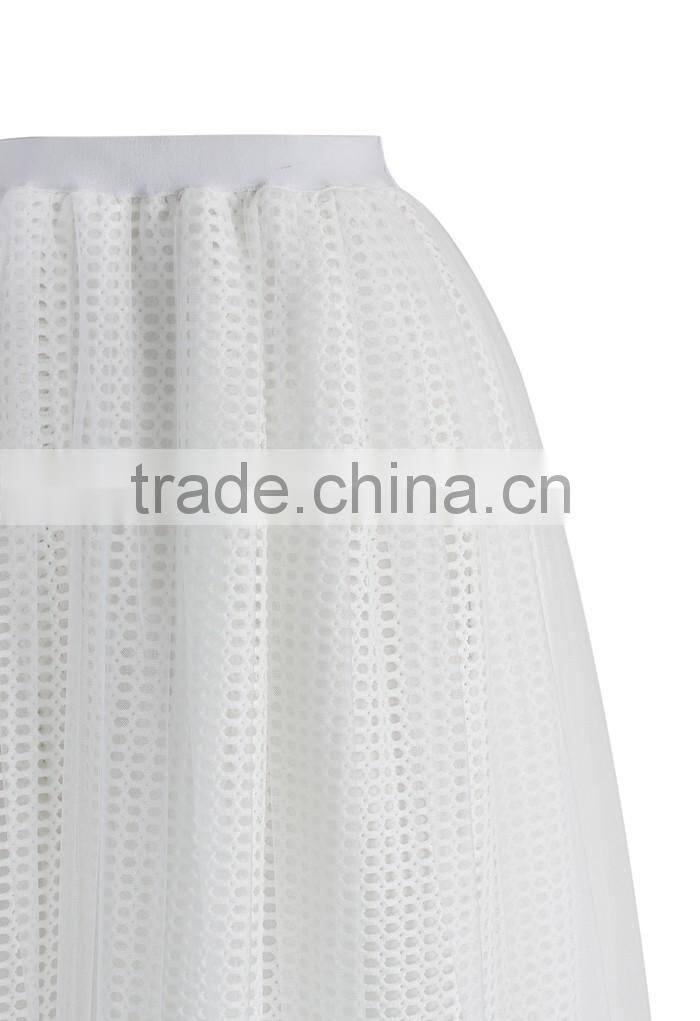 2016 Guangzhou Shandao Factory Custom Summer Women High Fashion White Ruffle Knee Length Tulle Tutu Skirt