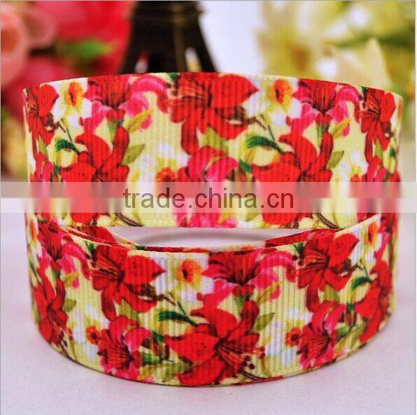 DIY Material High Quality Polyester Flower Printed Grosgrain Ribbon