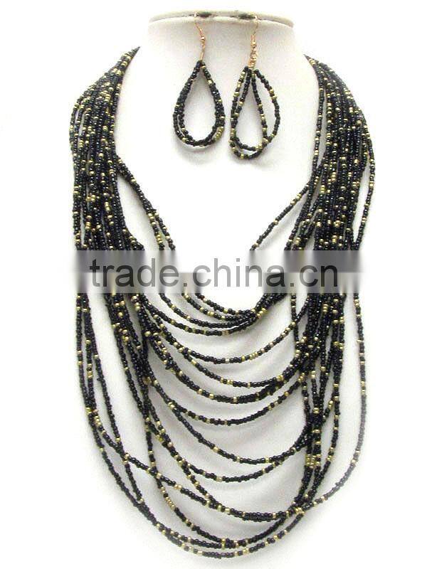 charm handmade beaded layered necklace and drop earrings set