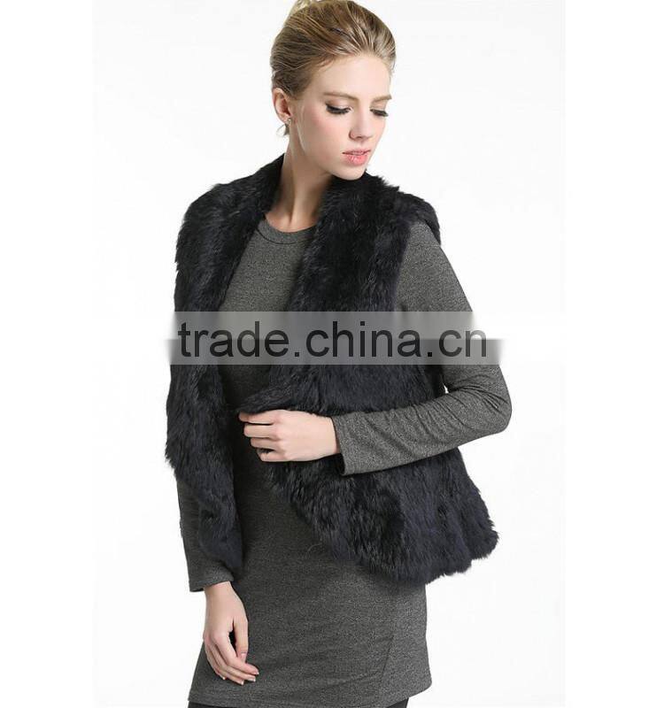 SJ347-01 Women Knitted Rabbit Fur Vest/Gilet/Waistcoat