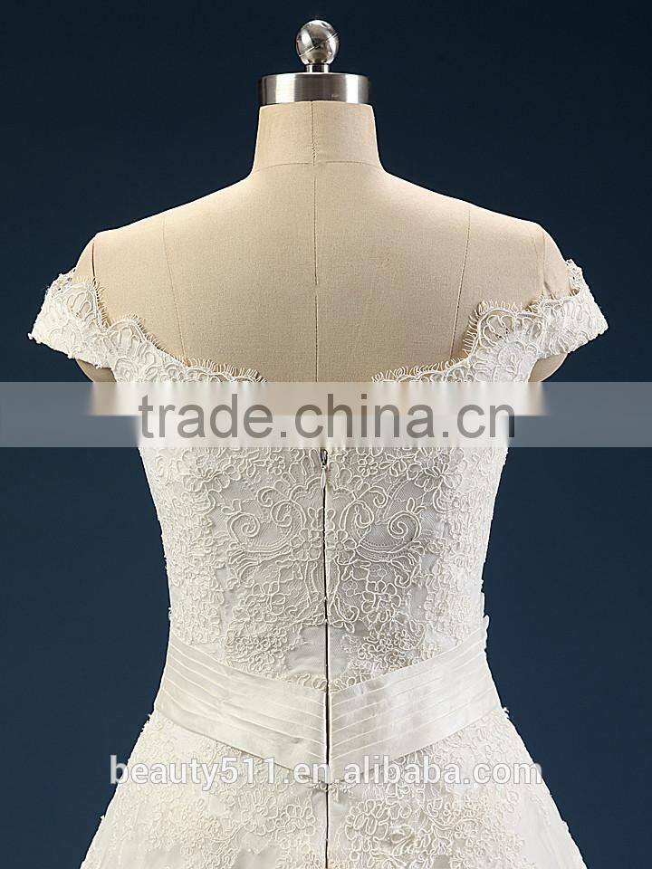 Wholesale 2017 Wedding dress Elegant A-line Sweetheart Cap Sleeve Tulle with lace wedding gown bridal dresses F106