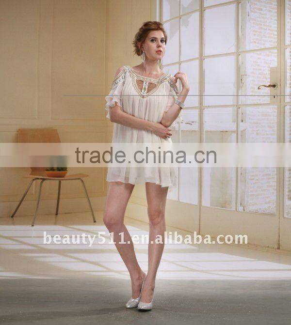 Astergarden New Design Emma Roberts Style Beaded Pink Chiffon Short Party Dress AS032-5