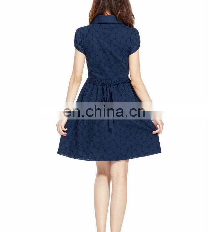 Ladies embroidered short sleeve cotton dress design