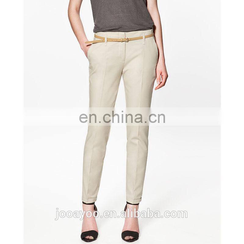 Women Girls Casual Candy Color Skinny Belted Pencil Pants Fashion Trousers
