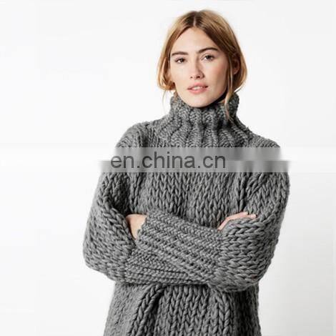 Women Woolen Handmade Kintted Pullover Oversized Chunky Turtleneck Sweater