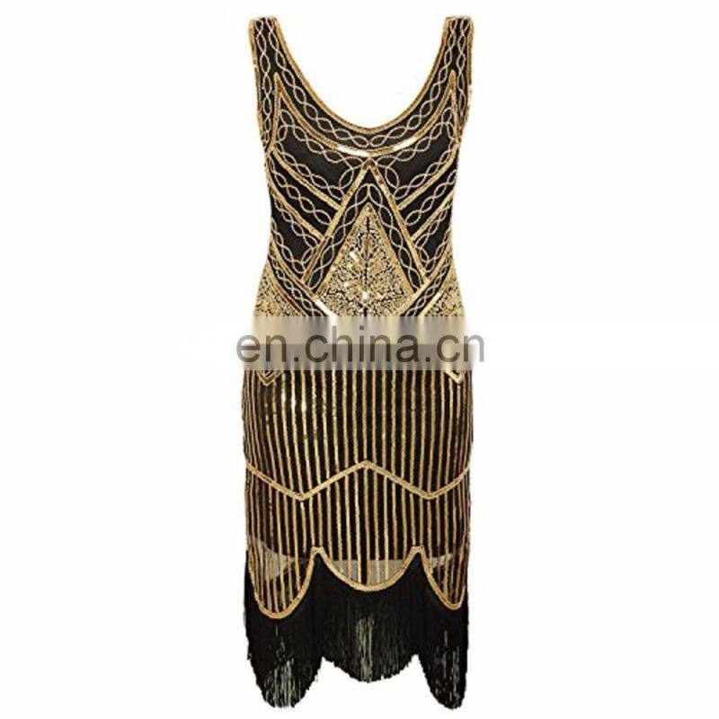 BestDance Women Vintage 1920s Sequin Beaded Dress Scalloped Hem Flapper Dress Party Evening Dress OEM