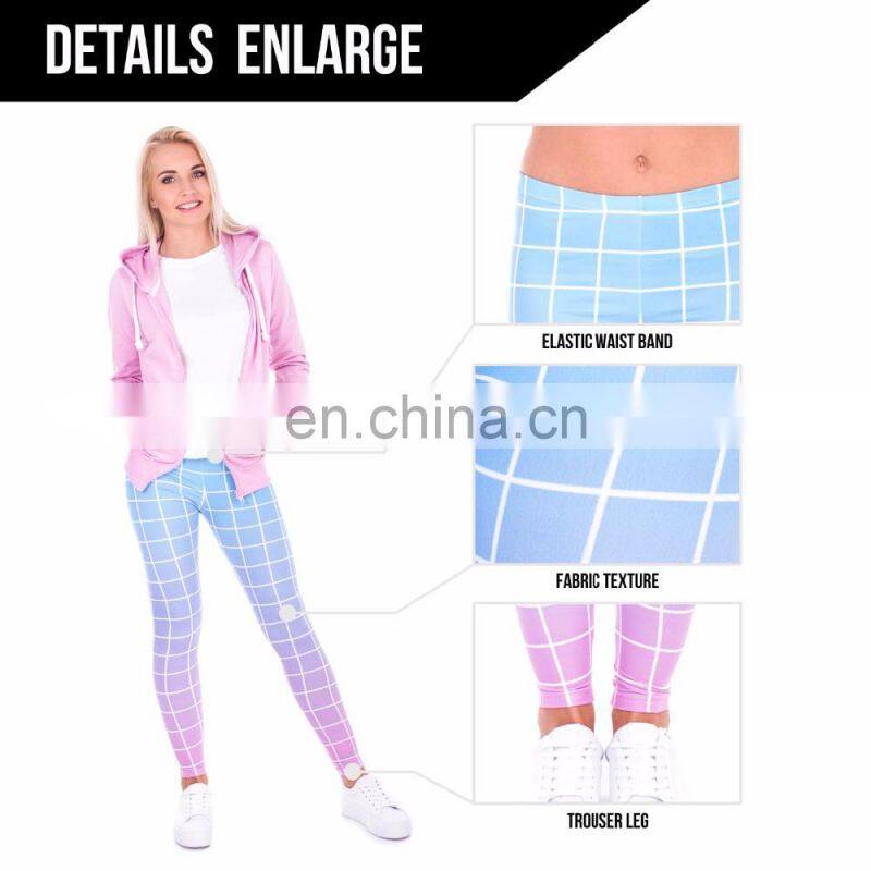 Antisocial grid muscle yoga fabric pants custom sport fashion stylish pattern femme fitness printed leggings for woman