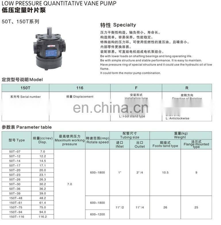 Fixed capacity high and low pressure vane pump 50T-07/12/14/17/20/23/26/30/36/39/43-FR