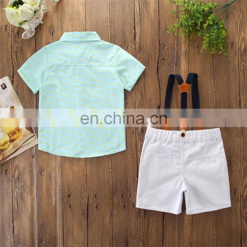Boy Summer Outfit Kids green short sleeve T-shirt + white suspender shorts 2pcs Clothing Set for 3-8T