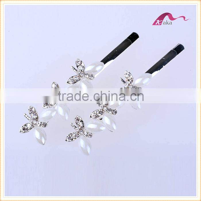 Wholesale Price New Arrival Multi Colors Elegant Hair Grips Metal Crystal Decorated Butterfly Ceramic Beads Hair Clips For Gifts