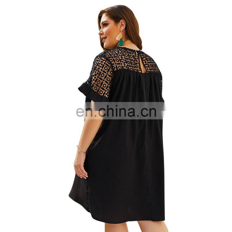Wholesale latest sexy lace flared sleeve short dress