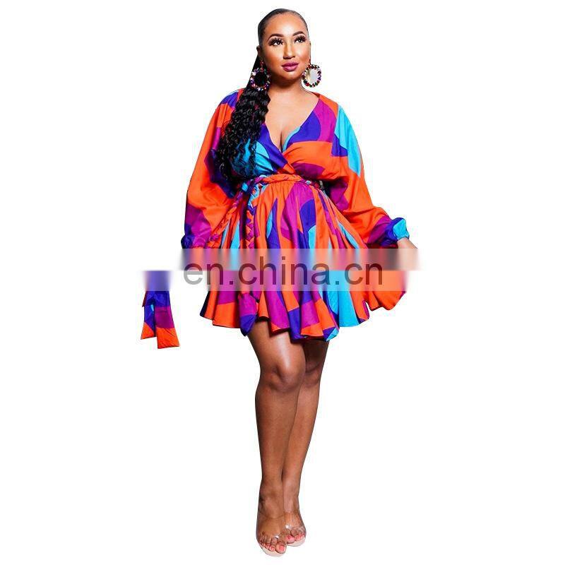 Manufacturer Customized Women's Summer Bohemian Long Skirt Printed V-neck Sexy Woven Oversized Skirt Plus Size Women's Clothing