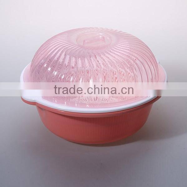 Double layer round plastic vegetable basin with strip lid