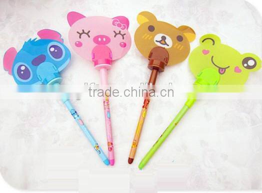 wholesale pen fan children pen for school, stock cute funny creative ball pen for kids