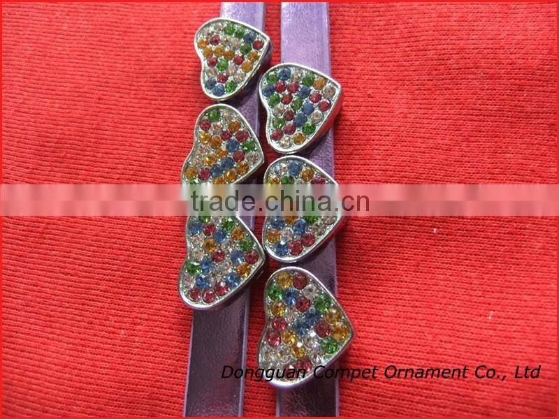 10 mm slide charms heart Alloy metal crafts mixed color of rhinestone heart charm