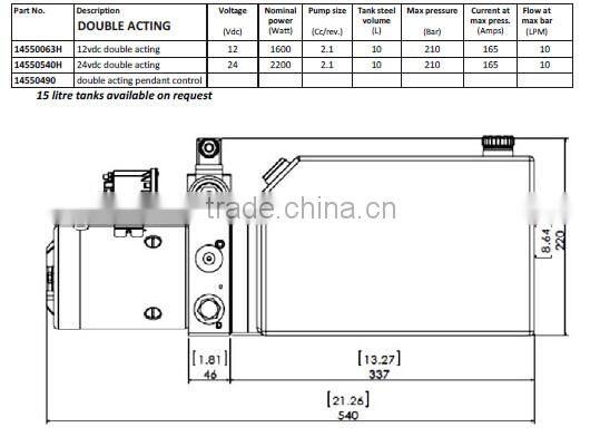 hydro hydraulic power packs-double acting for dump truck