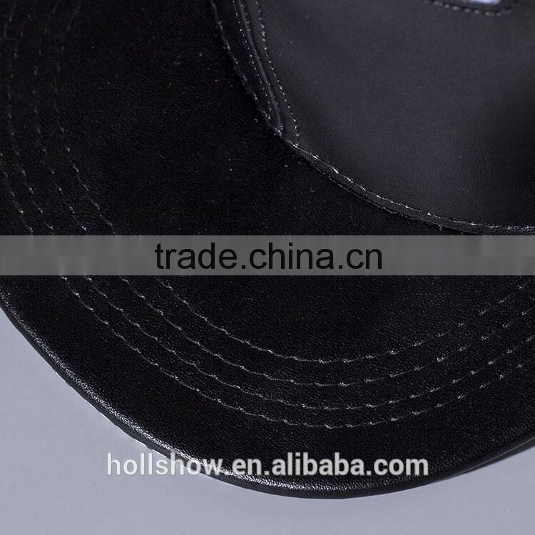 Star Style Cute Hand Embroidery Men Women Hiphop Black Leather Flat Baseball Cap