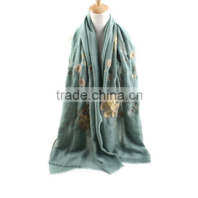Fashion Ladies Charm Flower Embroidery Cotton Hijab Muslim 2016 Scarf