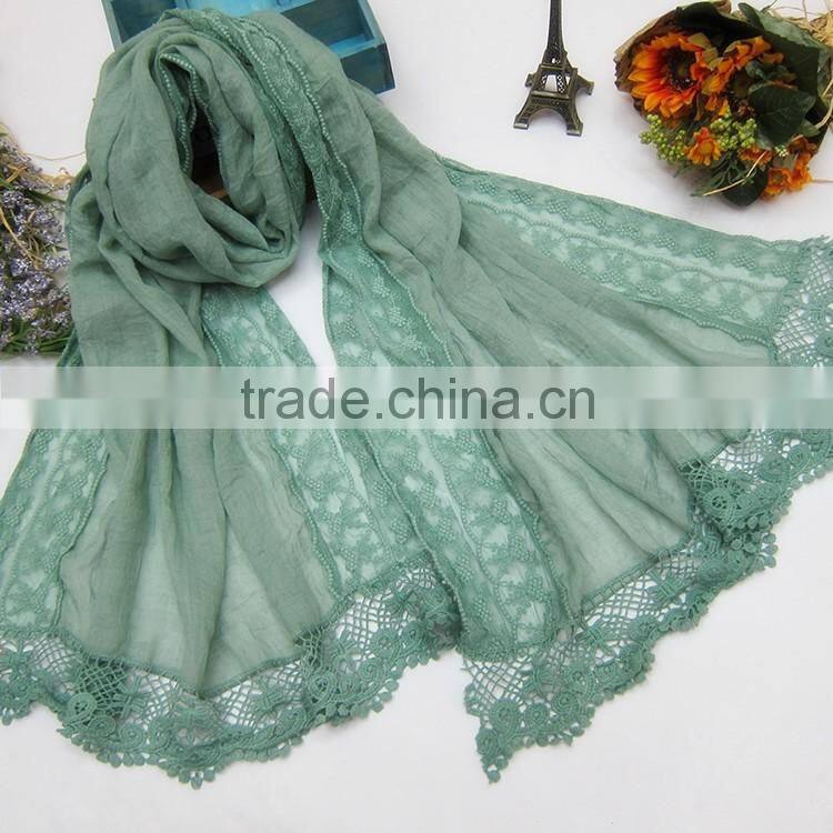 Embroidery Designs Neck Shawl Plain Cotton Linen Embroidery Lace Scarf