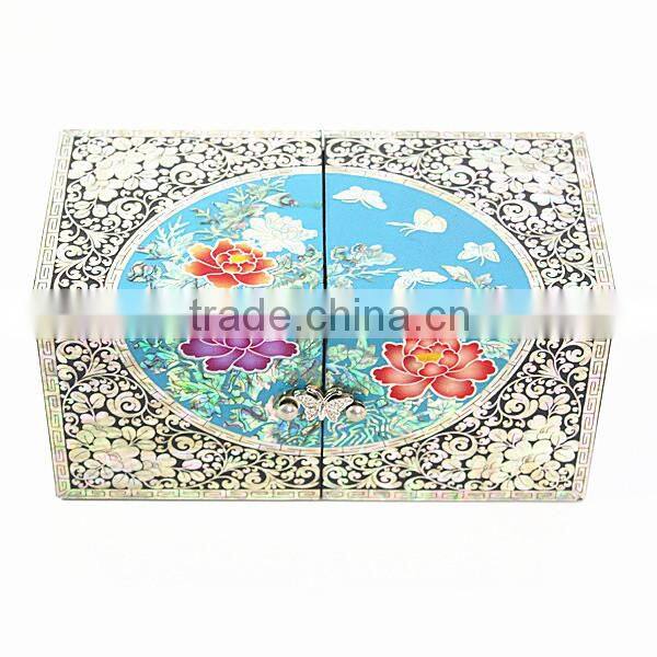 High end mother of pearl velvet jewellery boxes with lock and drawer