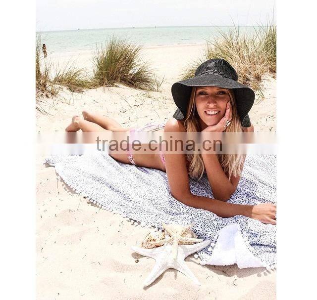 1500mm large round beach towel with pom-pon for kids for USA/Australia market