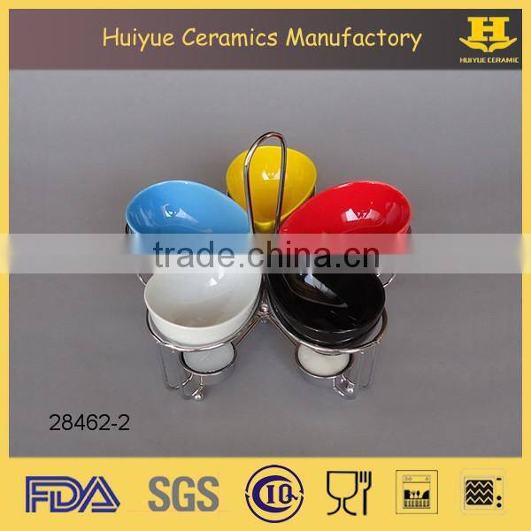 Fondue with Metal Stand, Ceramic Chocolate Fondue Set for Five People