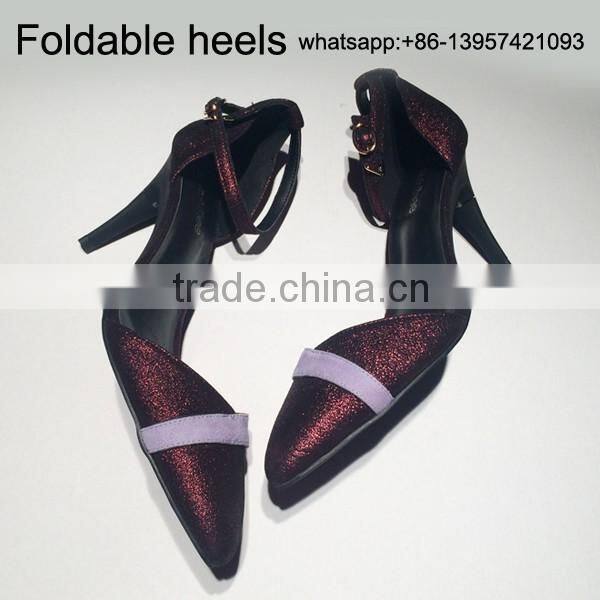 High quality women folding heels shoes heels that fold pointed folding high heel shoes